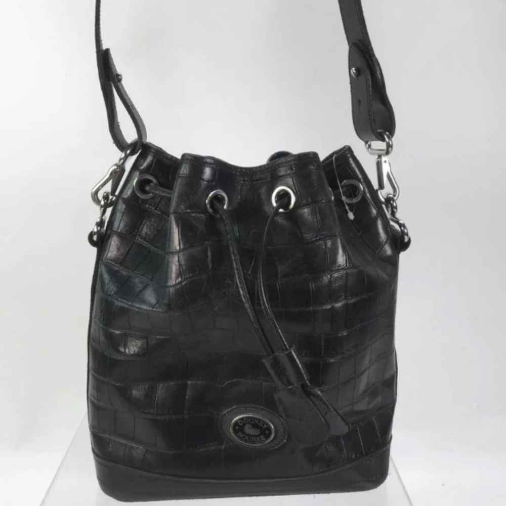 Dooney & Bourke Black Leather Drawstring Hobo Bag